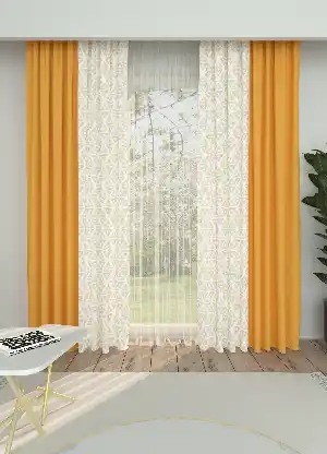 Dökümlü Kumaştan Kombinli Geniş En Modern Desenli Fon Perde 1. Kalite